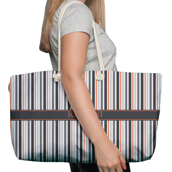 Gray Stripes Large Rope Tote Bag - In Context View