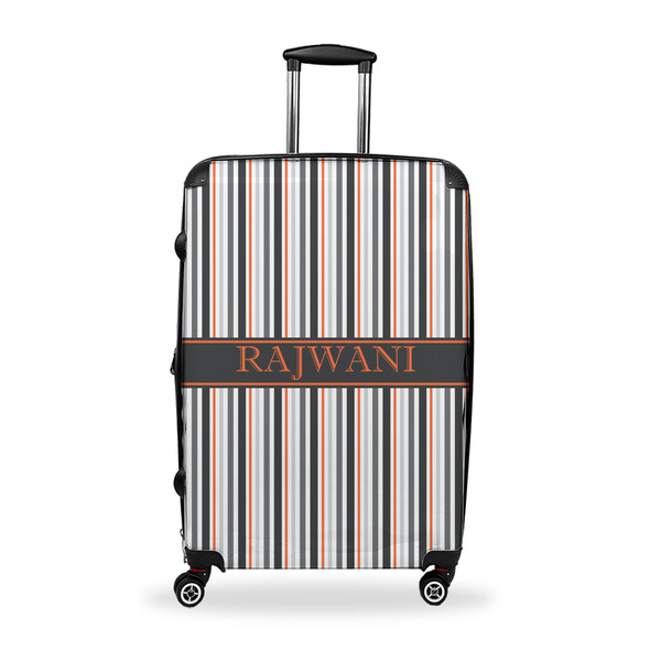 Custom Gray Stripes Suitcase - 28" Large - Checked w/ Name or Text