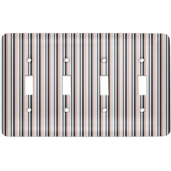 Custom Gray Stripes Light Switch Cover (4 Toggle Plate)