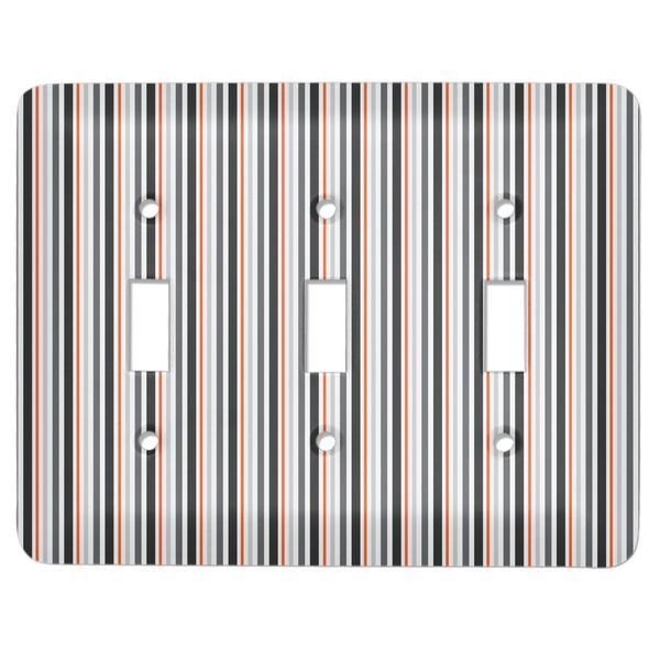 Custom Gray Stripes Light Switch Cover (3 Toggle Plate)