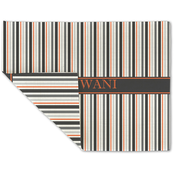 Custom Gray Stripes Double-Sided Linen Placemat - Single w/ Name or Text