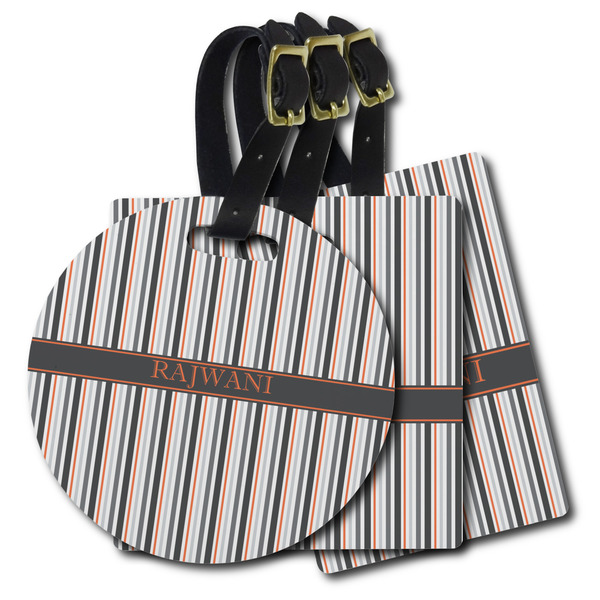 Custom Gray Stripes Plastic Luggage Tag (Personalized)