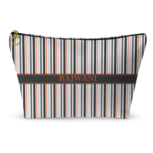 Custom Gray Stripes Makeup Bag - Large - 12.5"x7" (Personalized)