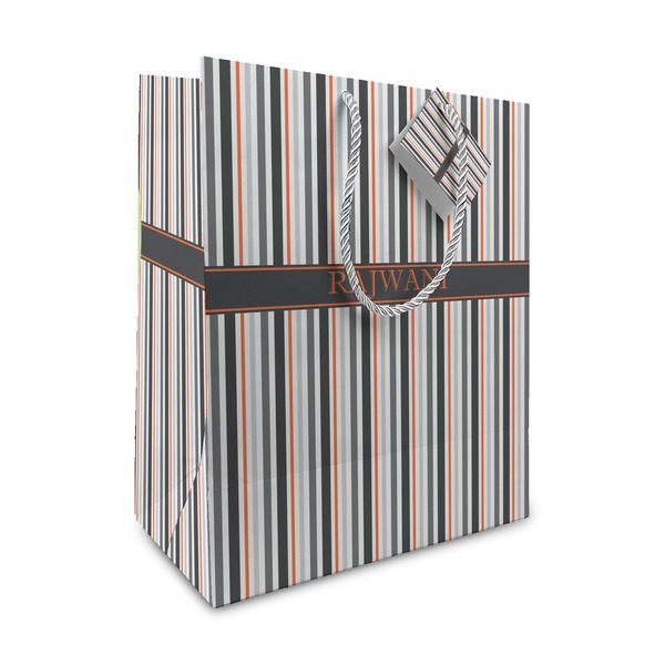 Custom Gray Stripes Medium Gift Bag (Personalized)