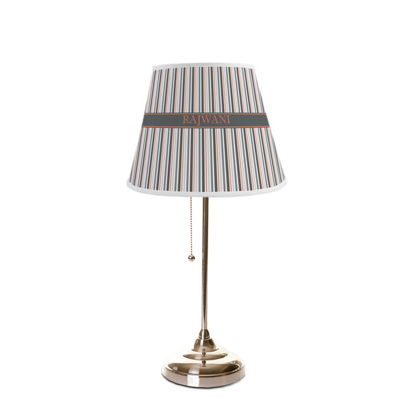 Gray Stripes Poly Film Empire Lampshade - On Stand