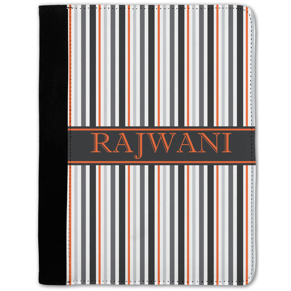 Custom Gray Stripes Notebook Padfolio - Medium w/ Name or Text