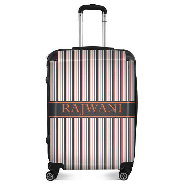 Custom Gray Stripes Suitcase - 24" Medium - Checked (Personalized)