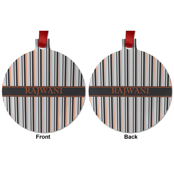 Gray Stripes Metal Ball Ornament - Front and Back