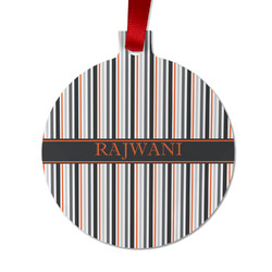 Gray Stripes Metal Ball Ornament - Double Sided w/ Name or Text