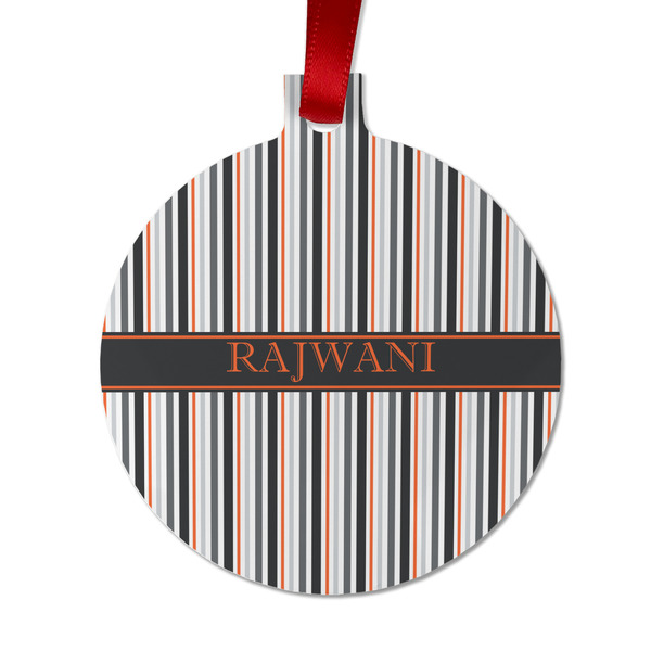 Custom Gray Stripes Metal Ball Ornament - Double Sided w/ Name or Text