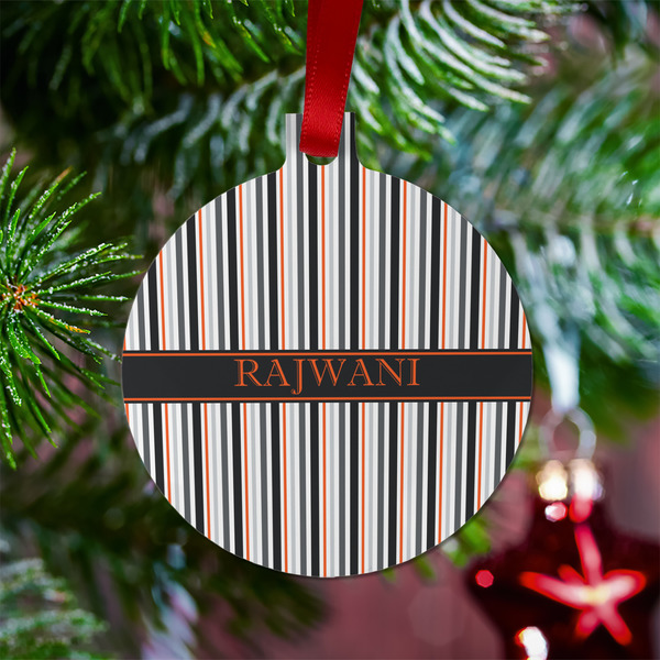 Gray Stripes Metal Ball Ornament - Lifestyle