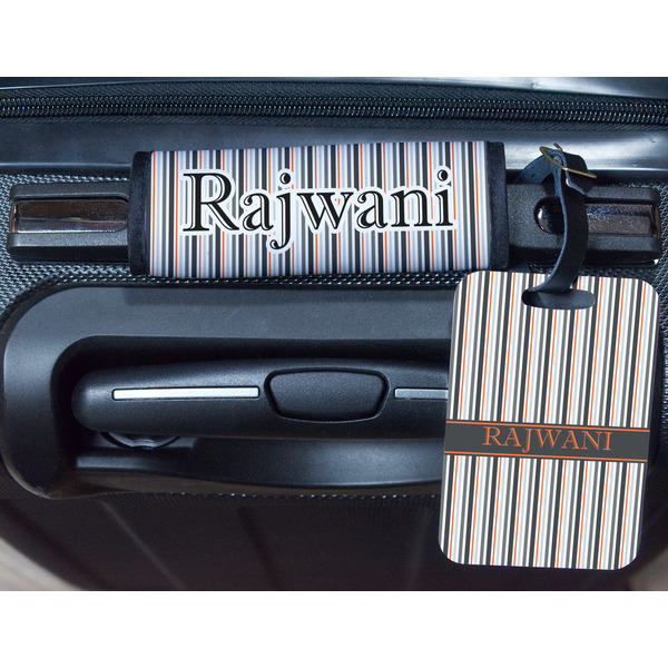 Gray Stripes Metal Luggage Tag & Handle Wrap - In Context