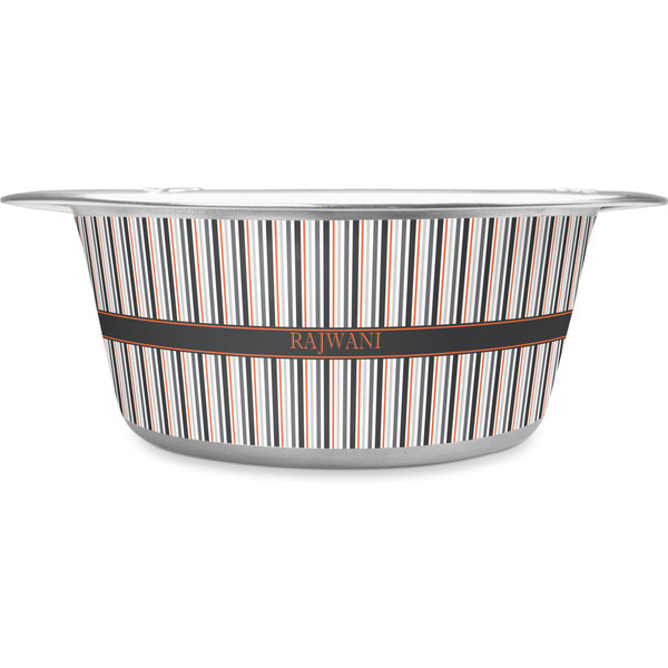 Custom Gray Stripes Stainless Steel Dog Bowl - Large (Personalized)