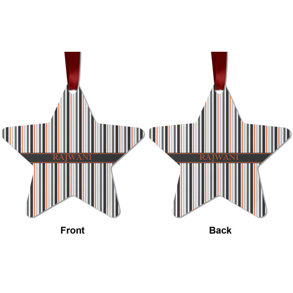 Gray Stripes Metal Star Ornament - Front and Back