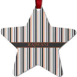 Gray Stripes Metal Star Ornament - Double Sided w/ Name or Text