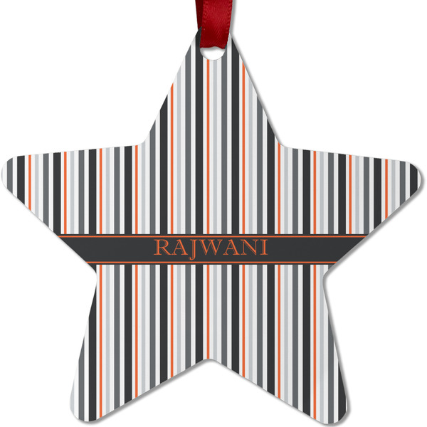 Custom Gray Stripes Metal Star Ornament - Double Sided w/ Name or Text