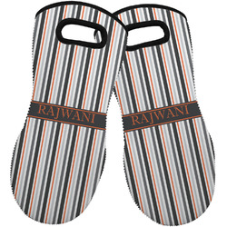 Gray Stripes Neoprene Oven Mitts - Set of 2 w/ Name or Text