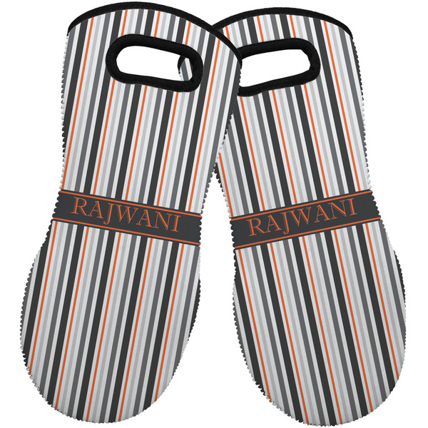 Gray Stripes Neoprene Oven Mitt -Set of 2 - Front