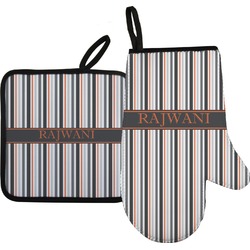 Gray Stripes Right Oven Mitt & Pot Holder Set w/ Name or Text