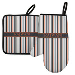Gray Stripes Left Oven Mitt & Pot Holder Set w/ Name or Text
