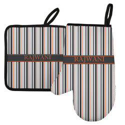 Gray Stripes Left Oven Mitt & Pot Holder Set w/ Name or Text