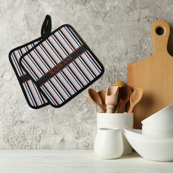 Gray Stripes Neoprene Pot Holder - Set of 2  LIFESTYLE