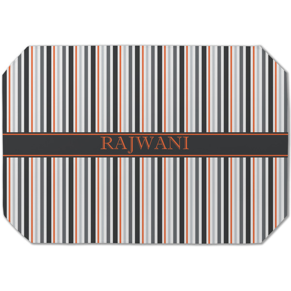 Custom Gray Stripes Dining Table Mat - Octagon (Single-Sided) w/ Name or Text