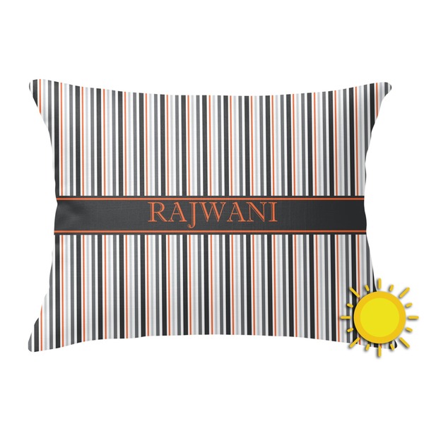 Custom Gray Stripes Outdoor Throw Pillow (Rectangular) (Personalized)
