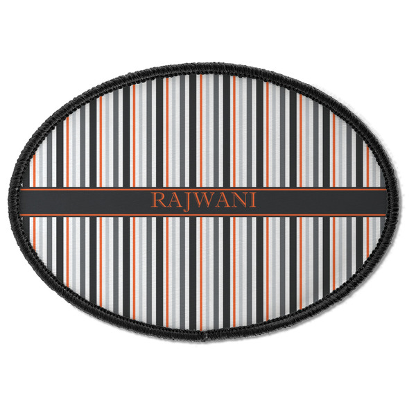 Custom Gray Stripes Iron On Oval Patch w/ Name or Text