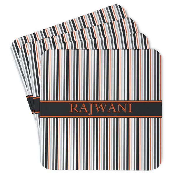 Custom Gray Stripes Paper Coasters w/ Name or Text
