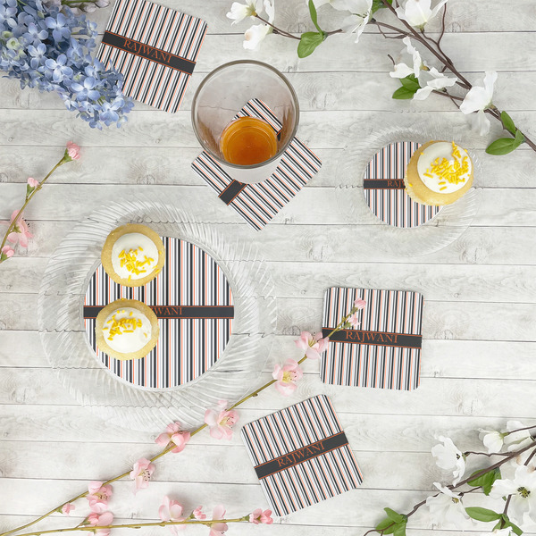 Gray Stripes Paper Coasters - In Context