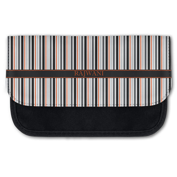 Custom Gray Stripes Canvas Pencil Case w/ Name or Text