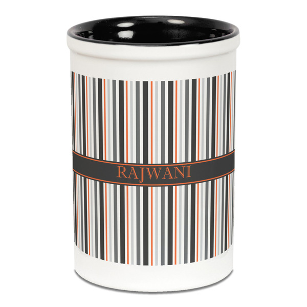 Custom Gray Stripes Ceramic Pencil Holders - Black