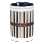 Gray Stripes Ceramic Pencil Holders - Blue