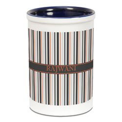 Gray Stripes Ceramic Pencil Holders - Blue