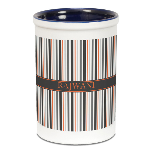 Gray Stripes Pencil Holder - Blue