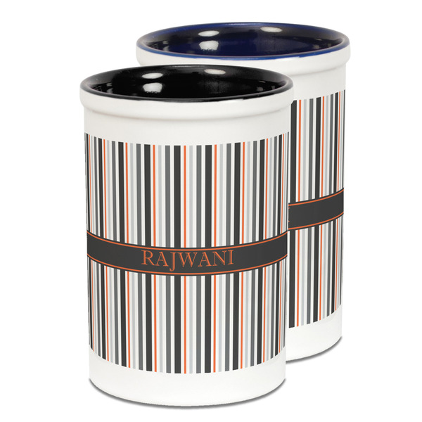 Custom Gray Stripes Ceramic Pencil Holder - Large