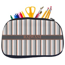 Gray Stripes Neoprene Pencil Case - Medium w/ Name or Text