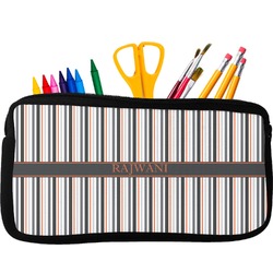 Gray Stripes Neoprene Pencil Case - Small w/ Name or Text