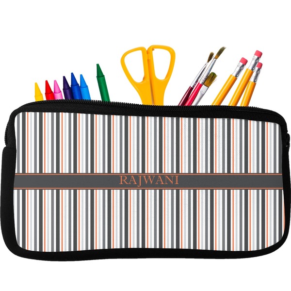 Custom Gray Stripes Neoprene Pencil Case (Personalized)