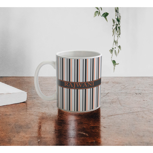 Gray Stripes Personalized Coffee Mug - Lifestyle