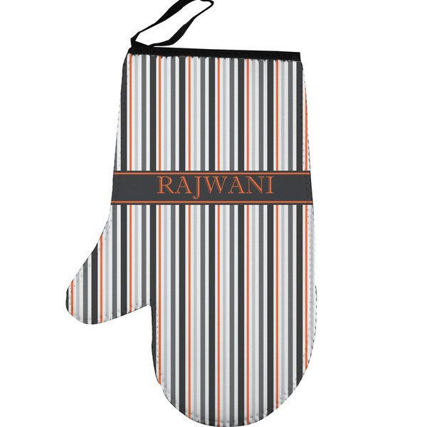 Custom Gray Stripes Left Oven Mitt (Personalized)