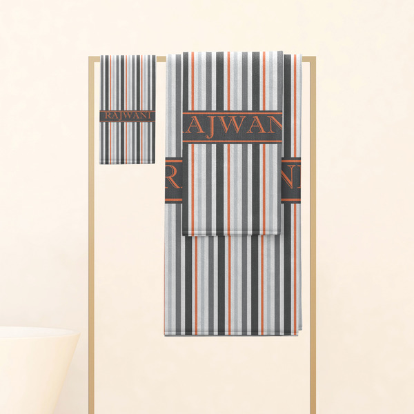 Gray Stripes Personalized Towel Set