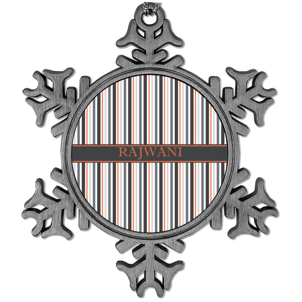 Custom Gray Stripes Vintage Snowflake Ornament (Personalized)