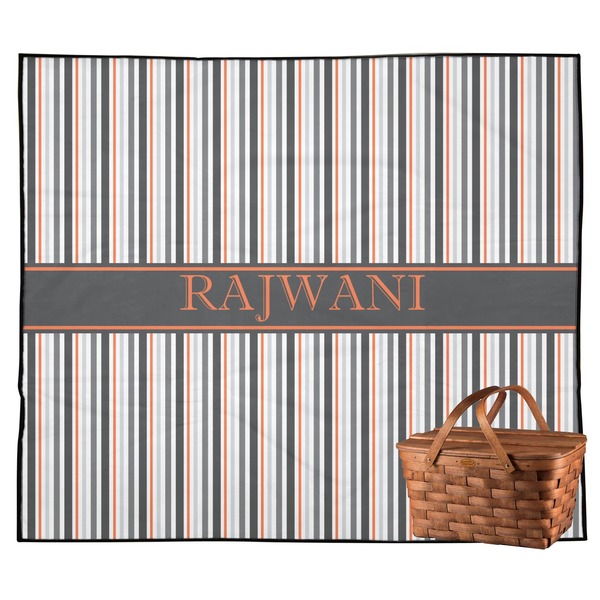 Custom Gray Stripes Outdoor Picnic Blanket (Personalized)