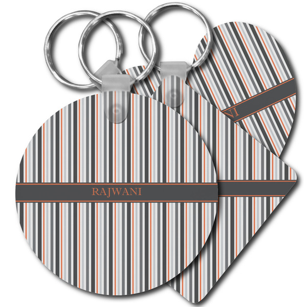 Custom Gray Stripes Plastic Keychain (Personalized)