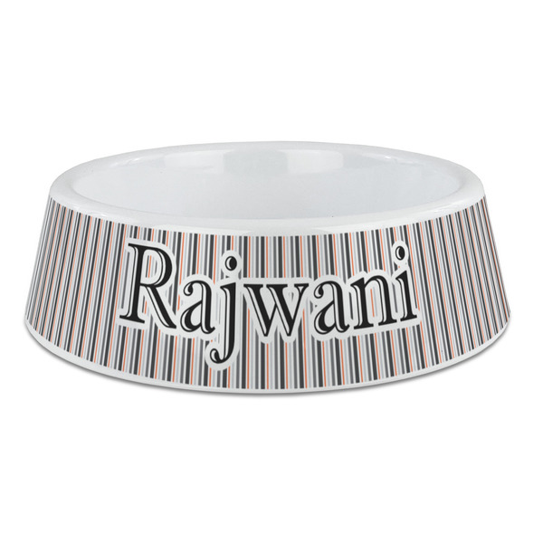Custom Gray Stripes Plastic Dog Bowl - Large (Personalized)