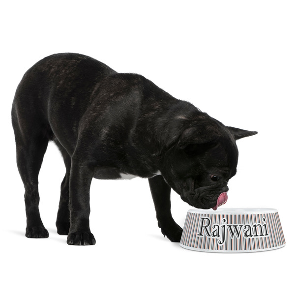 Gray Stripes Plastic Pet Bowls - Medium - LIFESTYLE