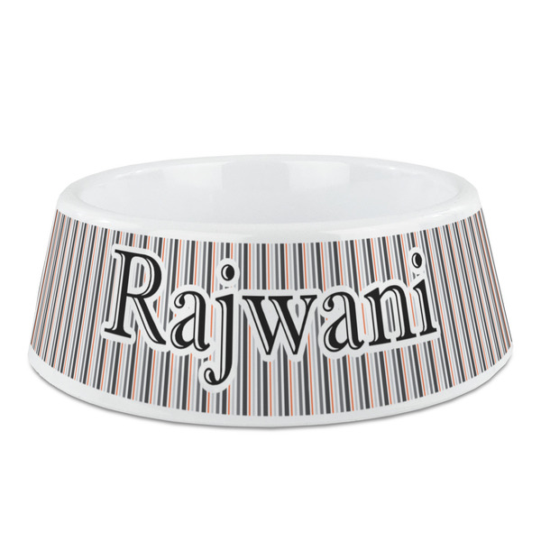 Custom Gray Stripes Plastic Dog Bowl - Medium (Personalized)