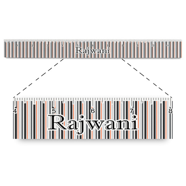 Custom Gray Stripes Plastic Ruler - 12" (Personalized)